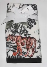 2 Envogue Safari Jungle Flowers Leaves Tiger Velour Cotton Fingertip Towels NWT