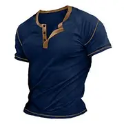 Men's Henley Shirt Tee Top Short Sleeves Plain Raglan Sleeve Fashion Designer Basic Button Up Henley Vacation Street Going out Summer Dark Brown Navy Blue Roya
