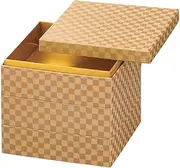 J-Kitchens Excursion Lunch Box, Made in Japan, 3-Tier, 7 Size, Japanese Paper, Golden Checkered, 8.7 x 8.7 x 6.9 inches (22.0 x 22.0 x 17.6 cm)