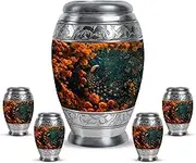 Peacock with Floral Accents in Orange Flowers Urns for Human Ashes - Urns for Human Ashes Adult Female - Mini Keepsake Urn for Human Ashes - Urn for Ashes for Women (Combo of 5, 10" & 3")