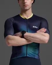 Aero Hex Tri Sleeved Top, 2XU, L, Midnight/Cool Matcha, Male