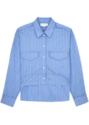 Victoria Beckham Cropped Striped Cotton-poplin Shirt - Blue - 14 (UK14 / L) 14 (UK14 / L)