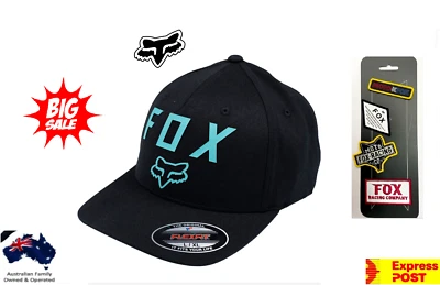 NEW Fox Mens Flexfit Cap Black Casual Hat with FREE FOX Iron On Sew On Patches
