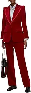 [Kromoc] Women's Velvet Two Pieces Suit,Peak Lapel Christmas Homecoming Prom Wedding Party Tuxedos
