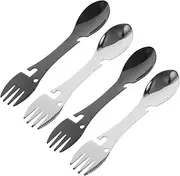 KOMBIUDA Portable Camping Utensils Set Stainless Steel Spork Fork Spoon Knife Bottle Opener
