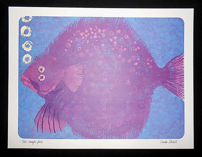 Vintage Current THE MAGIC FISH Art Print 11" x 14.5" Linda Powell Brothers Grimm