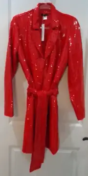 VenusBeautiful Statement Red Allover Sequin Tie Waist Midi JacketSz 8