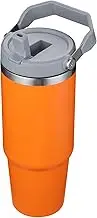 30 oz Stainless Steel Vacuum Insulated Tumbler Cup Water Bottle with Straw Leak Resistant Flip for Water, Tea, Coffee, Smoothies, Beer, Juice (Orange)