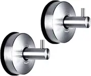 YOHOM Suction Hooks Bathroom Towel Hook Stainless Steel Suction Hand Towel Holder for Shower Towel Rack Tea Towel Hooks for Kitchen Coat Hanger Heavy Duty Wall No Drill Brushed Finishesd Silver 2 Pcs