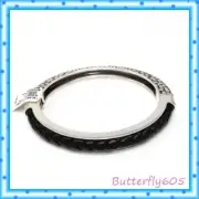 Brighton Talana Black Leather Braided Hinged Bangle Bracelet NWT $68