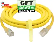 6 Ft 10/3 Outdoor Extension Cord Waterproof Heavy Duty 10 Gauge 3 Prong, Flexibl