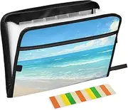 Summer Beach Blue Waves Expandable Folders 13 Pockets A4 Letter Size Expansion File with Zipper Closure Expandable File Folder Organizer for Office Supplies