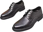 [Generic] New Men's Leather Shoes Business Casual Soft Bottom Shoes Loafers with Embossed Three-Parted Soles Rubber Outsole(7.5 US)