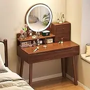 Makeup Vanity Table,Dressing Table with Mirror & Cosmetic Bag,Vanity Desk with Cubby & Shelf,3 Lighting Modes,Dressing Room(Dark Color,Without Chair)