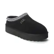 Aus Wooli Ugg Sheepskin Wool Ankle Braid Platform Mentone Slippers -Black