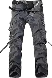 [HanzhuoLG] Overalls Men's Military Tactical Camouflage Cargo Pants Training Camo Offroad Army Male Clothing Baggy Work Trousers For Men grey M