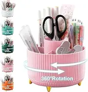 Mumoo Bear Pencil Holder for Desk,5 Slots 360°Degree Rotating Desk Organizers and Accessories,Desktop Storage Stationery Supplies Organizer, Cute Pencil Cup Pot for Office, School, Home-Pink