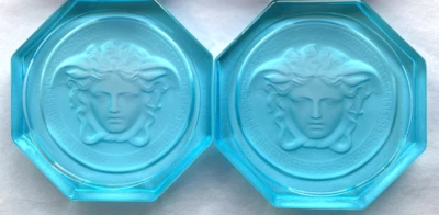 Rosenthal Versace Blue Glass Coasters 2 BRAND NEW Boxed Wine Drinks Medusa Heads