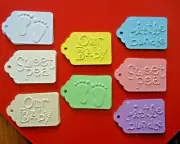 10 Kraft EMBOSSED Gift Swing Tags Bomboniere Christening Baby Shower Cards
