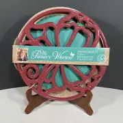 Pioneer Woman CLARET Red Butterfly Enameled Cast Iron Trivet Timeless Beauty NEW