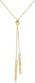 [LYLYMIMI] Women's Gold Long Necklace Tassel Pendant Lariat Y Necklace Long Snake Chain Necklaces with Adjustable Diamond Slider Ball