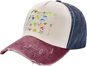 [pvinnk] Cartoon Dinosaur Images Print Distressed Baseball Cap Adjustable Hat with Classic Unisex Style for All Seasons