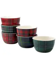 Certified International Christmas Plaid Set of 6 Ice Cream Bowl