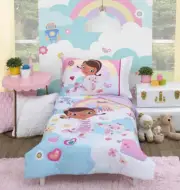 Disney Doc McStuffins 4 Pc Toddler Quilt Sheet Set Girls Cot Bed Cover Purple