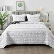Black White Quilt California King (112*104 in) White Black & Printed Pattern