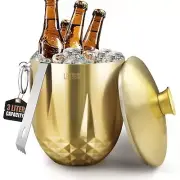 Ice Bucket with Lid, 3L Double Wall Stainless Steel Ice Bucket Keeps Frozen L...