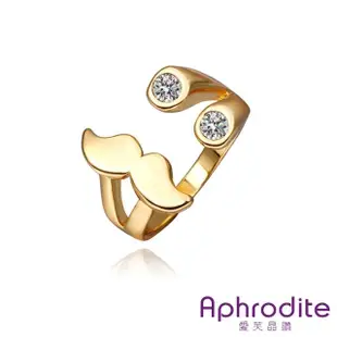 【Aphrodite 愛芙晶鑽】歐美時尚小鬍子造型鑲鑽戒指(黃金色)