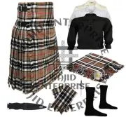 Scottish Traditional 8 yard camel Thompson Tartan Kilt for Men's - Custom size