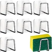 8 Packs Adhesive Stainless Steel Sponge Holder, Stick on Sponge Holder for Kitchen Sink Caddy Accessories, Waterproof Rustproof Drying Dish Sponge Holder for Scrubber Dishcloth (Silver)
