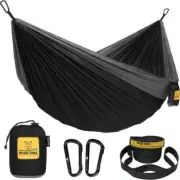ITOPFOX Portable Camping Hammock Bed 9-ft Durable in Black/Grey Single Layer