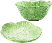 UTHCLO 2pc Delicate Ceramic Cabbage Bowl Plate Cartoon Rabbit Tableware for Boys and Girls Snack Cake Dip