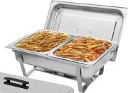Stainless Steel Chafing Dish Buffet Set 8 Quart, 2 Half Size Pans, New, L1
