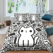 2/3pcs Bedding Set Black and White Cat Printed Comforter Cover Set Cartoon 28