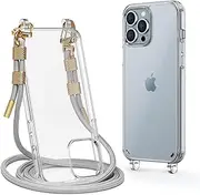 Clear Case for iPhone 14, Crossbody Adjustable Neck Shoulder Lanyard Strap Shockproof Protective Transparent Lanyard Phone Case for 14 (6.1 Inch) Grey
