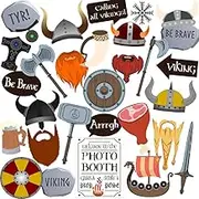 Viking Photo Booth Props, 30pcs Viking Photo Props, Htabiol Viking Party Decorations, Fit for Norse Viking Birthday Party, Medieval Viking Party, Viking Helmet Party