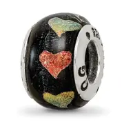 Silver Reflections Orange/Green Hearts Dichroic Glass Bead QRS1812