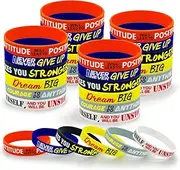 30 Pieces Inspirational Rubber Bracelet Motivational Quotes Silicone Bracelets Adult Stretch Wristbands Rubber Motivational Gifts for Men Women Teens Gym Kids Adults Party Favors,6 Designs (Unisex)