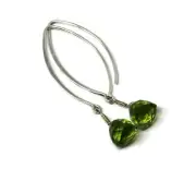 Trillion Cut Peridot Quartz Sterling Silver Drop Earrings