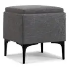 Natasha 18" WD Square Storage Ottoman with Tray in Slate Gray Polyester Linen