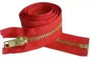 RED BRASS METAL HEAVY DUTY #10 SEPARATING JACKET ZIPPER 24"