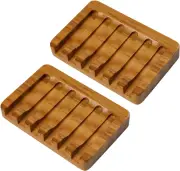 Teak Wooden Soap Holder - 2 Pack, Self Draining Tray