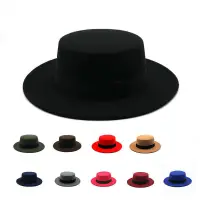 在飛比找蝦皮購物優惠-英倫黑色布帶裝飾簡約羊尼平頂禮帽[十色]可選 紳士帽 素色休