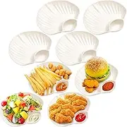 Rtteri 8 Pcs Chip and Dip Serving Platter Set 7.4'' Plastic Divided Party Trays Snack Bowl Dishes Dumpling Plate Japanese Plates with Sauce Holder for Sushi Taco Salsa Buffet Party(Creamy White)
