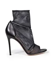 Black Leather & Mesh Idol Open Toe Ankle Sandals