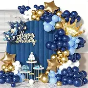 Navy Blue Balloon Garland Arch Kit,Gold White Royal Blue Balloons with Crown Foil Balloons for Boys Birthday Party Graduation Anniversary Celebration Party Decorations,136pcs