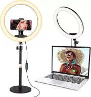 12” Desk Ring Light with Stand & Phone Holder for Computer, LED Selfie Ring Ligh